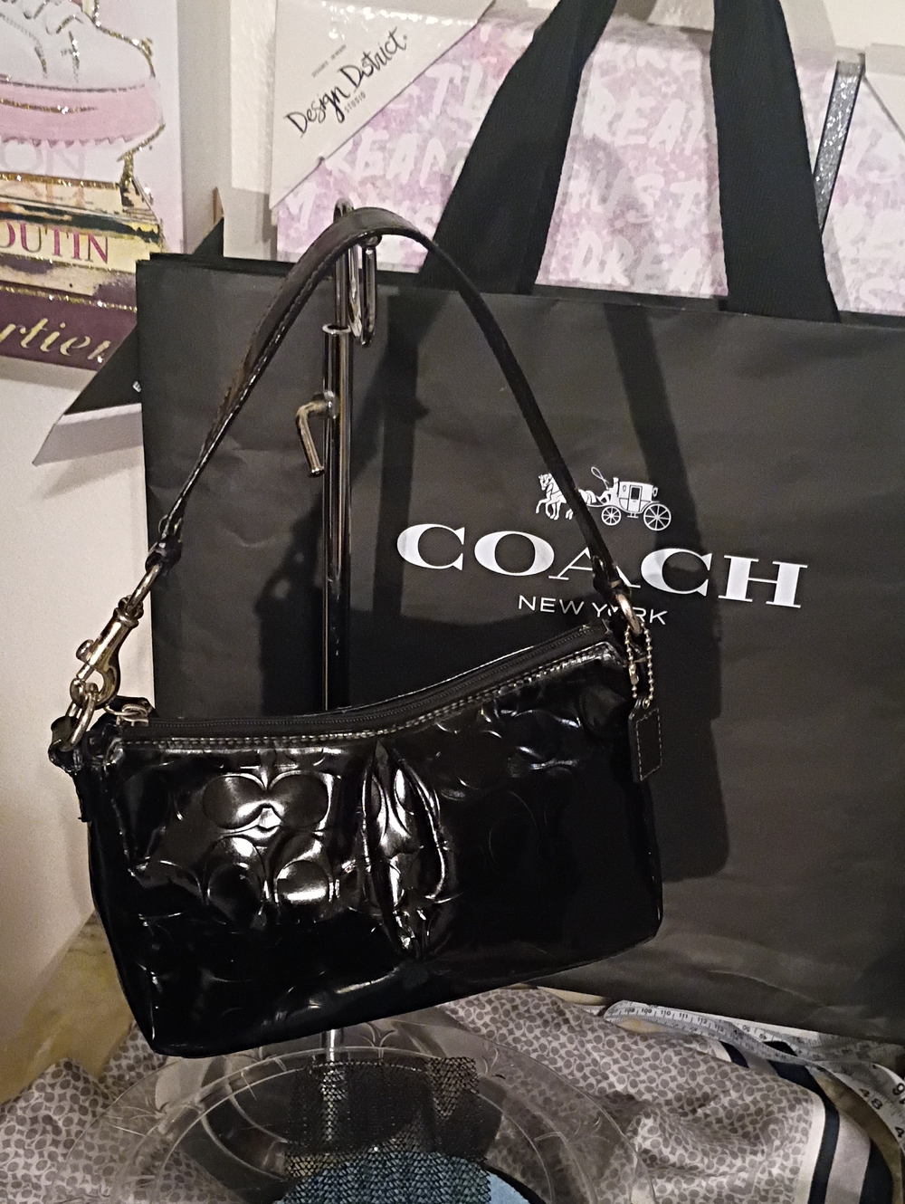 Coach Patent Leather Pleated Pouch Bag